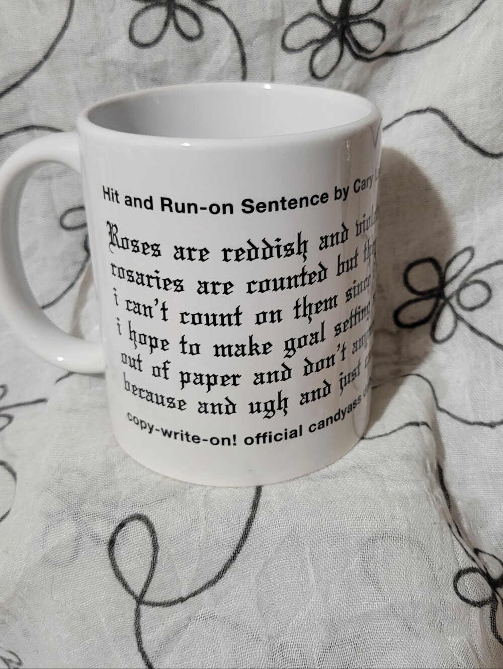 Cary Leibowitz Printed Smatterings Mug "Hit and Run-On Sentence"